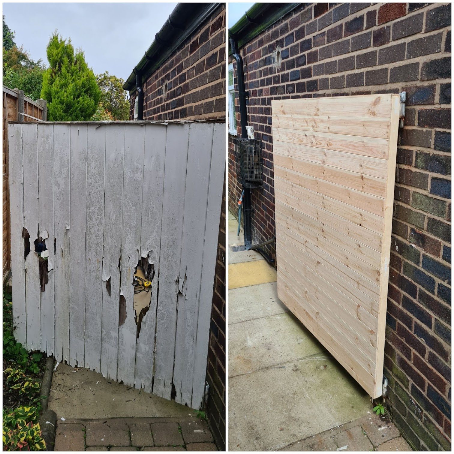Replacement timber gate before and after